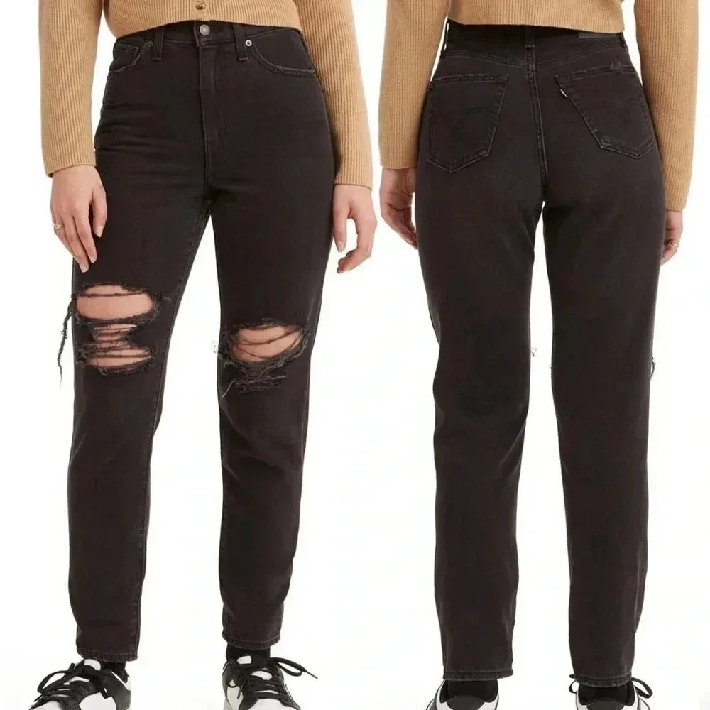 Levi's Distressed High Waisted Mom Jeans Black Distructed Size 27 x 27